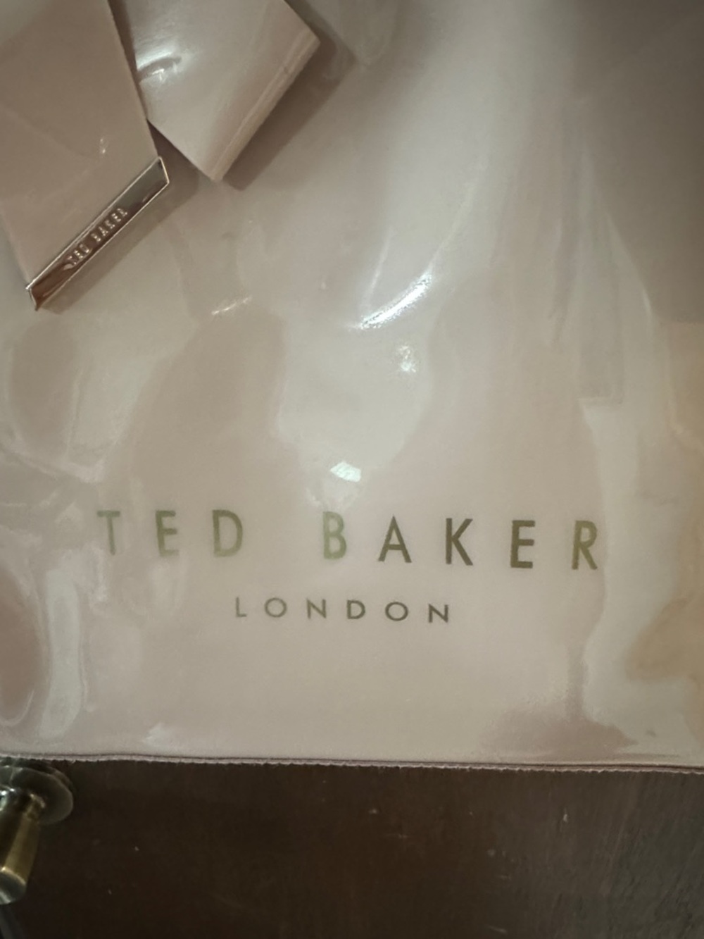 Ted Baker Cream Patent Tote with Decorative Bow (2-Pieces/Large & Small) - Picture 2 of 6